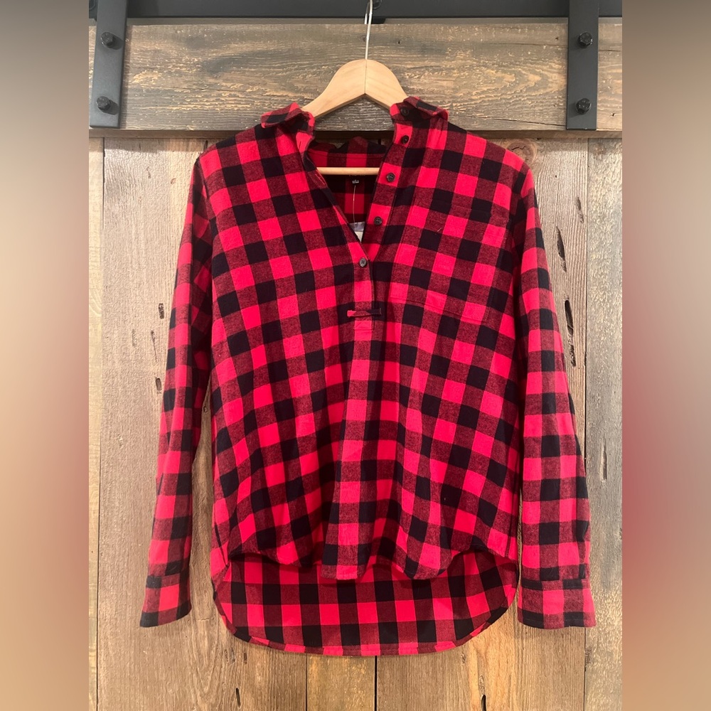 NWT Madewell Flannel Popover Shirt Buffalo Check S Red Black Plaid Style